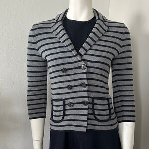 LOFT Navy Gray Striped Sweater Blazer XSP | Double Breasted Knit Jacket